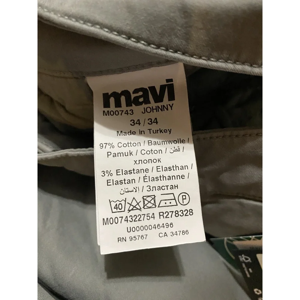 -NWT Mavi JOHNNY Slim Leg Men's Pants Shark Skin Twill Sz 34x34 Gray New! $108